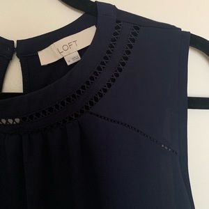 LOFT Navy Sleeveless Blouse with Stiched detail, Size Medium